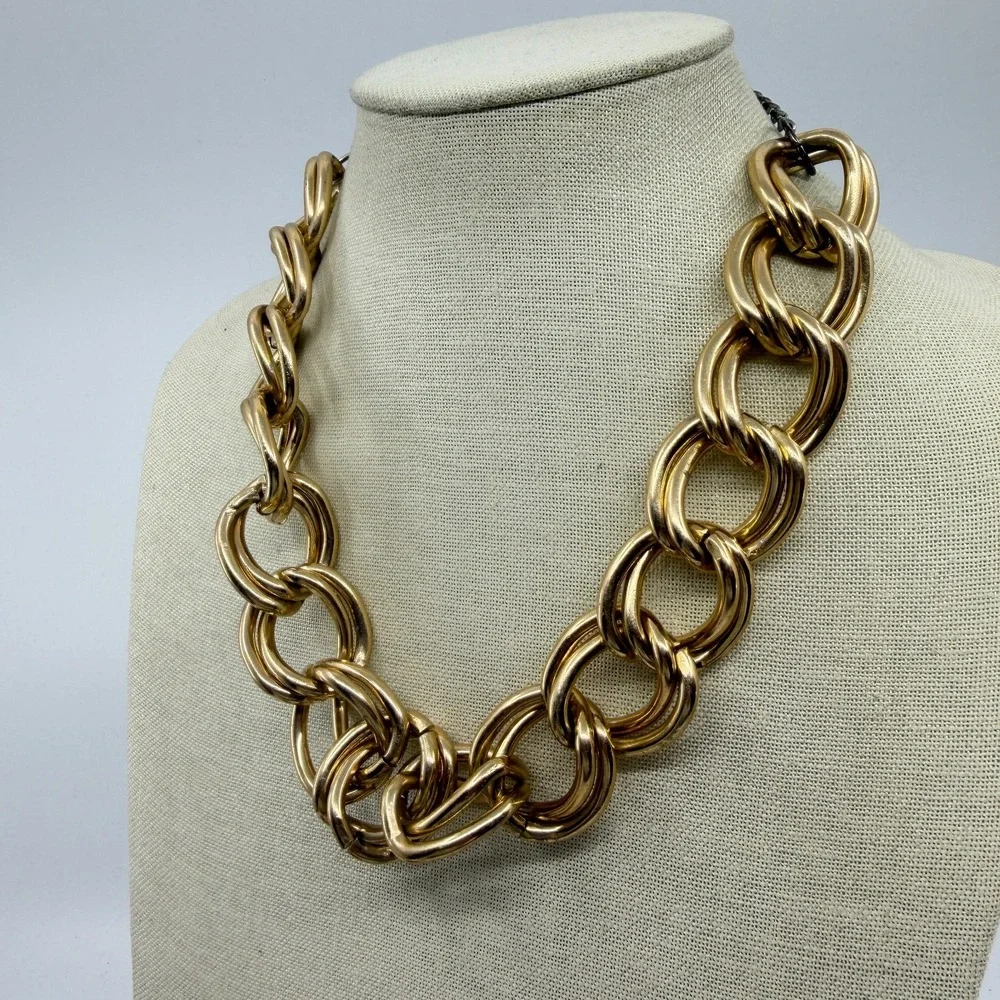 Gold Tone Chunky Double Link Chain Necklace Y2K Statement Jewelry Gift Fashion